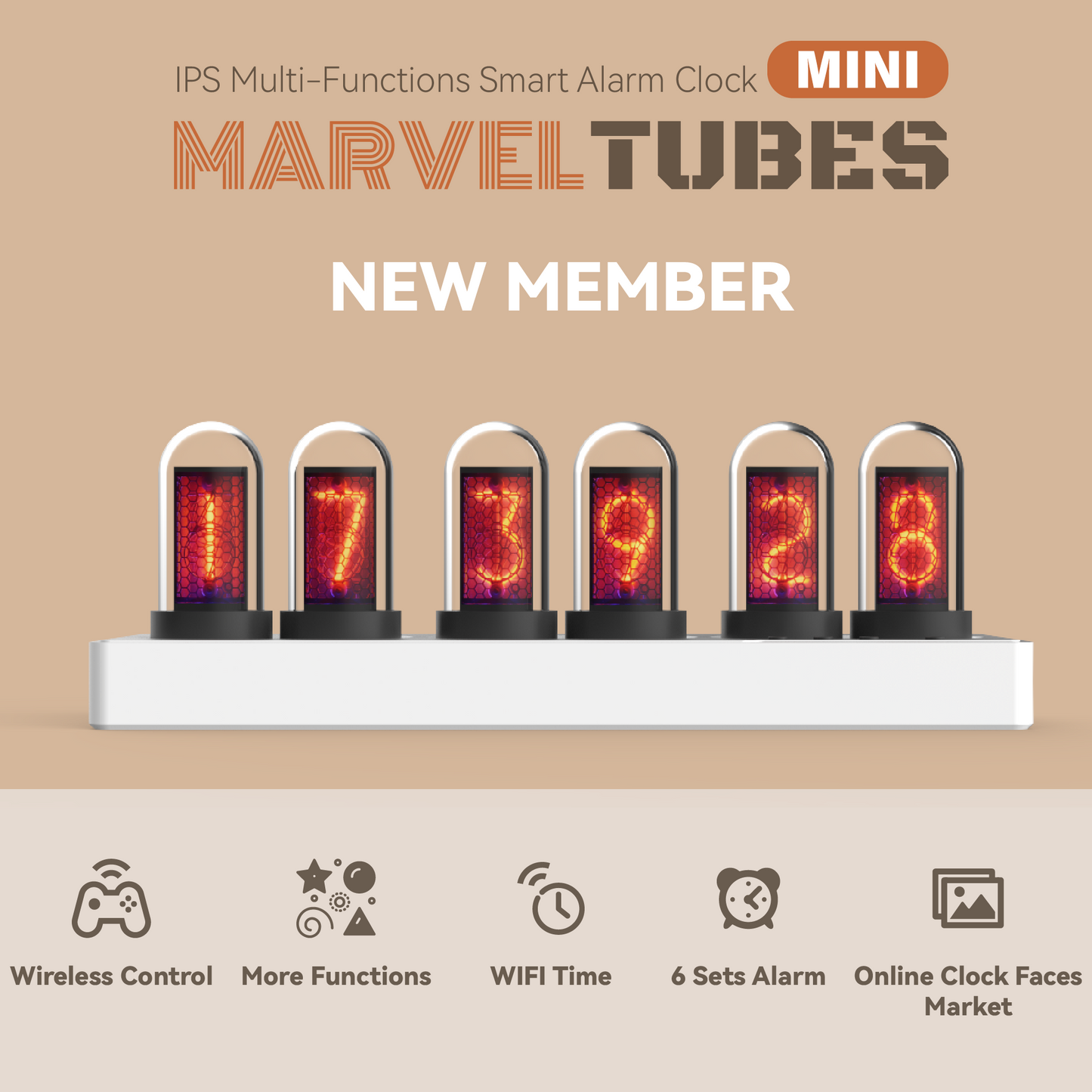 Electronic LED Glow Tube Clock Simulation Nixie Tube Clock 9V Alarm