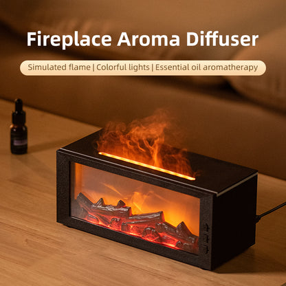 300ml Fireplace Flame Diffuser & Humidifier – Ultrasonic Essential Oil Mist Maker with Remote, 7-Color LED Light