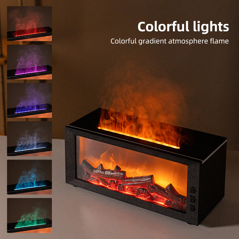 300ml Fireplace Flame Diffuser & Humidifier – Ultrasonic Essential Oil Mist Maker with Remote, 7-Color LED Light