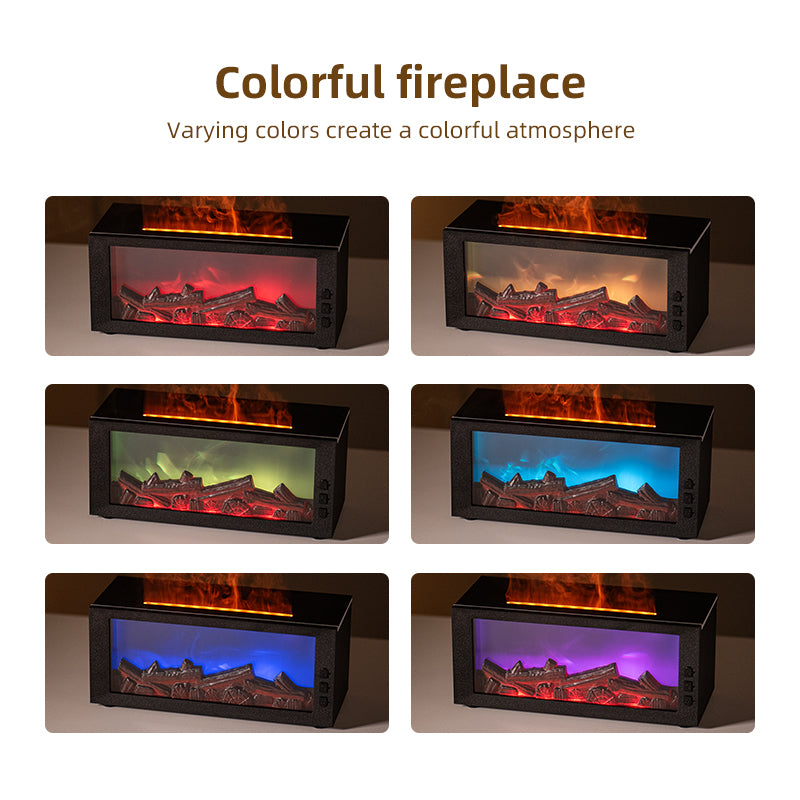 300ml Fireplace Flame Diffuser & Humidifier – Ultrasonic Essential Oil Mist Maker with Remote, 7-Color LED Light