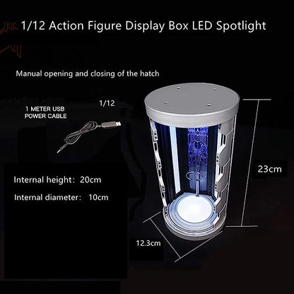 1/12 Action Figure Display Box Proiezione olografica Spotlight Apertura e chiusura manuale (argento, altezza interna 20 cm)